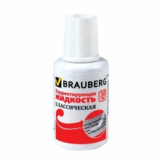 Корректирующая жидкость BRAUBERG "Classic", 20 мл, с кисточкой, быстросохнущая, 220255
