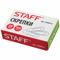 Скрепки STAFF, 28 мм, металлические, 100 шт., в картонной коробке, 220012