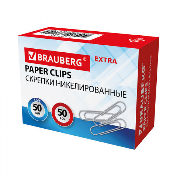 Extra крупная. Скрепки канцелярские большие. Скрепки БРАУБЕРГ В жёлтой коробке. Никелированные