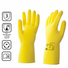 Перчатки латексные КЩС, прочные, хлопковое напыление, размер 7,5-8 M, средний, желтые, HQ Profiline, 1шт., 73584