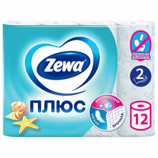 Бумага туалетная 2-х слойная 12 рулонов (12х23 м), СВЕЖЕСТЬ ОКЕАНА, ZEWA Plus, 144136