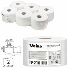 Бумага туалетная 215 м, VEIRO (Система T8), комплект 6 шт., с центральной вытяжкой, Comfort, 2-слойная, ТР210