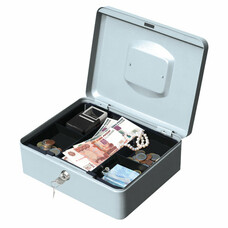 Ящик для денег, ценностей, документов, печатей, BRAUBERG, 90х180х250 мм, с ключевым замком, серебристый, 291059