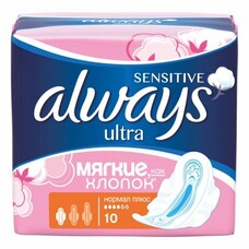 Прокладки женские гигиенические ALWAYS (Олвейс) "Ultra Sensitive Normal Plus", 10 шт., без запаха