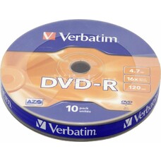 Оптический диск DVD-R VERBATIM 4.7Гб 16x, 10шт., bulk [43729]