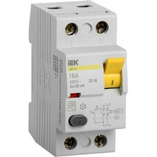 Выключатель дифф.тока УЗО IEK ВД1-63 (MDV10-2-016-030) 16A 30мА AC 2П 230В 2мод белый (упак.:1шт)