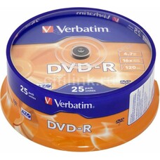 Оптический диск DVD-R VERBATIM 4.7Гб 16x, 25шт., cake box [43522]