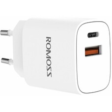 Сетевое зарядное устройство Romoss AC20T, USB-C + USB-A, 3A, белый