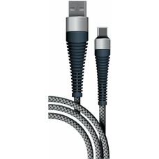 Кабель BORASCO Fishbone, USB Type-C (m) - USB (m), 1м, в оплетке, 3A, серый [38504]