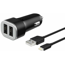 Автомобильное зарядное устройство Deppa GA-3003W, 2xUSB, 8-pin Lightning (Apple), 12Вт, 2.4A, черный [11285]