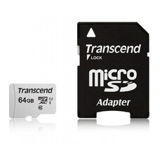 Карта памяти microSDXC UHS-I U1 Transcend 64 ГБ, 100 МБ/с, Class 10, TS64GUSD300S-A, 1 шт., переходник SD