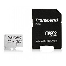 Карта памяти microSDHC UHS-I U1 Transcend 32 ГБ, 100 МБ/с, Class 10, TS32GUSD300S-A, 1 шт., переходник SD