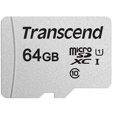 Карта памяти microSDXC UHS-I U1 Transcend 64 ГБ, 100 МБ/с, Class 10, TS64GUSD300S, 1 шт., переходник без адаптера