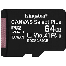 Карта памяти microSDXC UHS-I Kingston Canvas Select Plus 64 ГБ, 100X, Class 10, SDCS2/64GBSP, 1 шт., переходник без адаптера