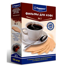 Фильтры для кофе TOPPERR №2 3015, для кофеварок капельного типа, бумажные, 1x2, 100 шт, неотбеленные
