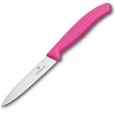Нож кухонный Victorinox Swiss Classic, для чистки овощей и фруктов, 80мм, заточка прямая, стальной, розовый [6.7606.l115]