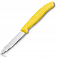Нож кухонный Victorinox Swiss Classic, для чистки овощей и фруктов, 80мм, заточка прямая, стальной, желтый [6.7606.l118]