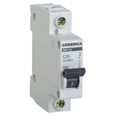 Выключатель автоматический IEK Generica (MVA25-1-025-C) 25A тип C 4.5kA 1П 230В 1мод серый (упак.:1ш
