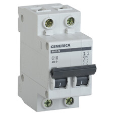 Выключатель автоматический IEK Generica MVA25-2-010-C 10A тип C 4.5kA 2П 400В 2мод серый (упак.:1шт)