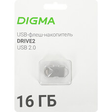 Флешка USB Digma DRIVE2 16ГБ, USB2.0, серебристый [dgfum016a20sr]