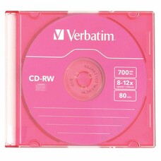 Оптический диск CD-RW VERBATIM 700Мб 12x, 1шт., 43167, slim case, разноцветные
