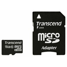 Карта памяти microSDHC UHS-I TRANSCEND 16 ГБ, 30 МБ/с, 200X, Class 10, TS16GUSDHC10, 1 шт., переходник SD