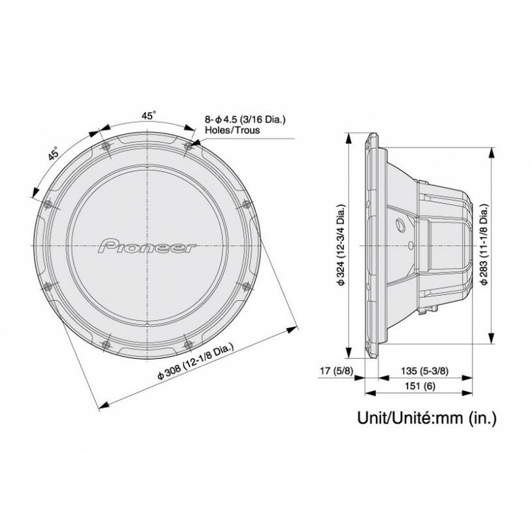 Дюймы динамиков. Головка сабвуфера Pioneer 10 дюймов. Диаметр 12 сабвуфера в сантиметрах. Диаметр сабвуфера 10 дюймов в сантиметрах. Посадочное отверстие для сабвуфера 15 дюймов.