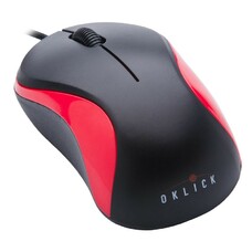 Мышь Oklick 115S, оптическая, проводная, USB, черный и красный [711637]