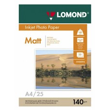 Фотобумага Lomond A4, для струйной печати, 25л, 140г/м2, белый, покрытие матовое [0102073]